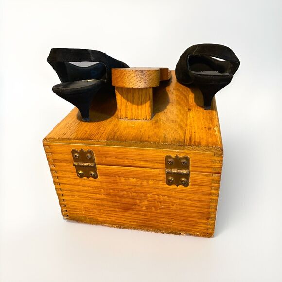 Diane Von Furstenberg Suede Kitten Sling Back 6 1/2 Black On Black - Picture 5 of 10